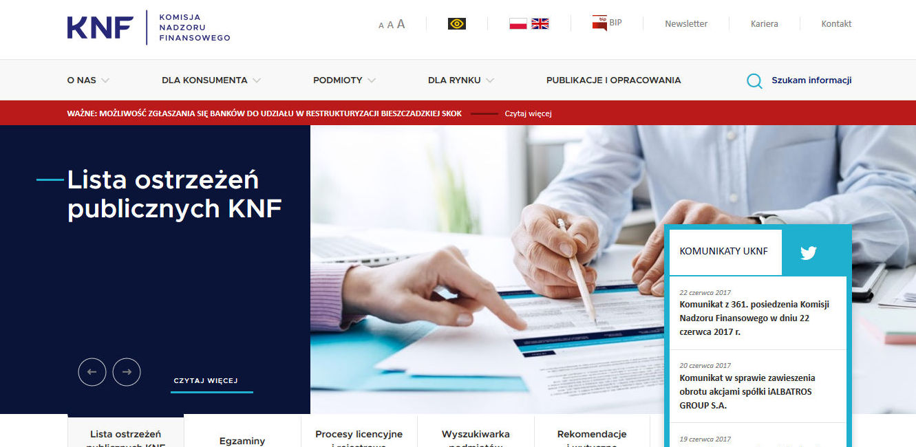 Nowa strona KNF-u w pełnej krasie.