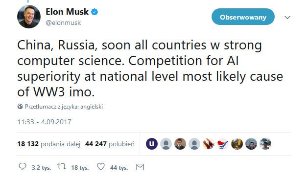 Elon Musk o Rosji i sztucznej inteligencji.