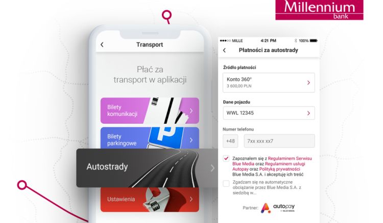Automatyczna płatność za autostradę w aplikacji Banku Millennium