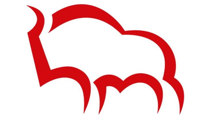 Logo Bank Pekao Czerwony kontur żubra na białym tle