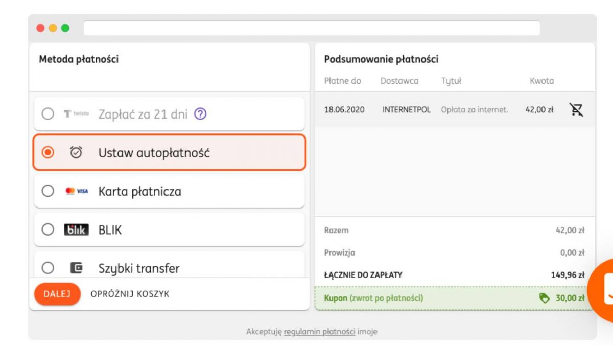 Płatności automatyczne w ING Banku Śląskim
