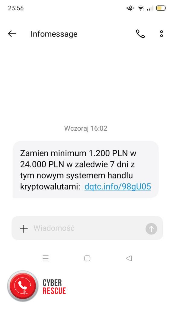 Uwaga na SMSy zachęcające do Inwestycji w kryptowaluty