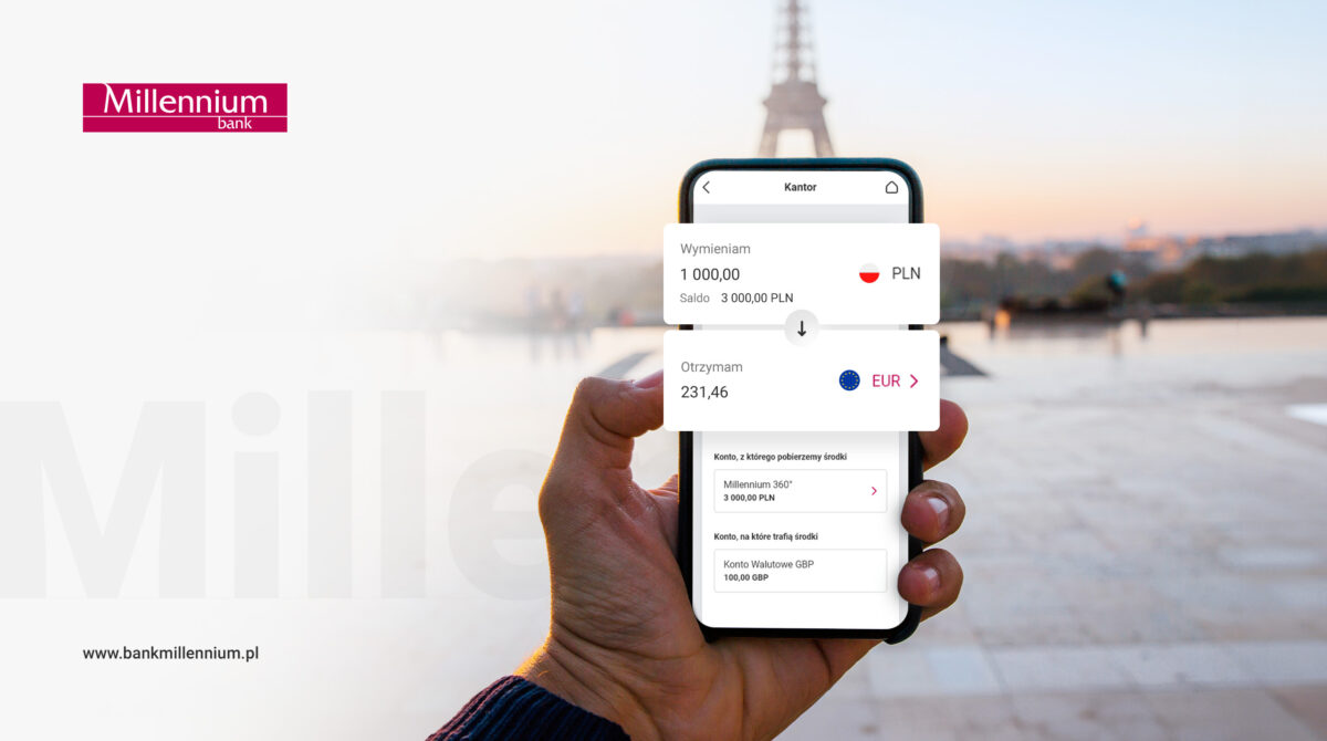 Wymiana walut dostępna w aplikacji mobilnej Banku Millennium