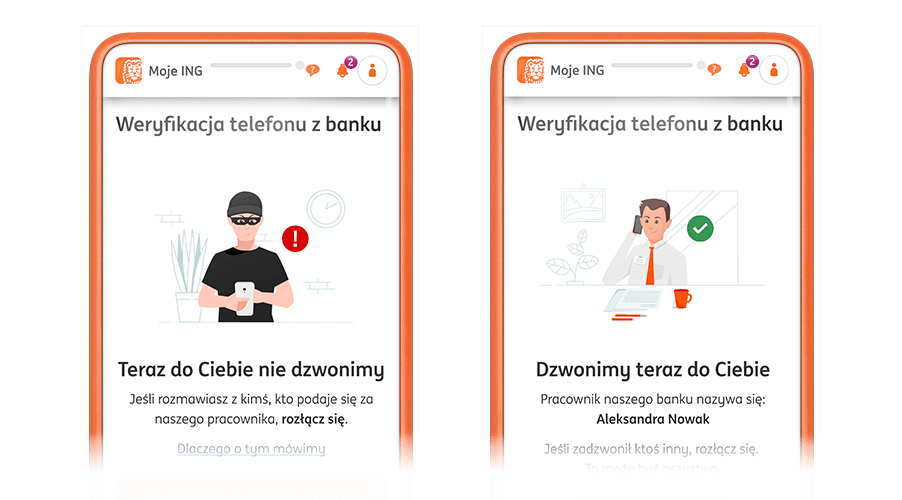 W aplikacji ING sprawdzisz czy naprawdę dzwoni pracownik banku